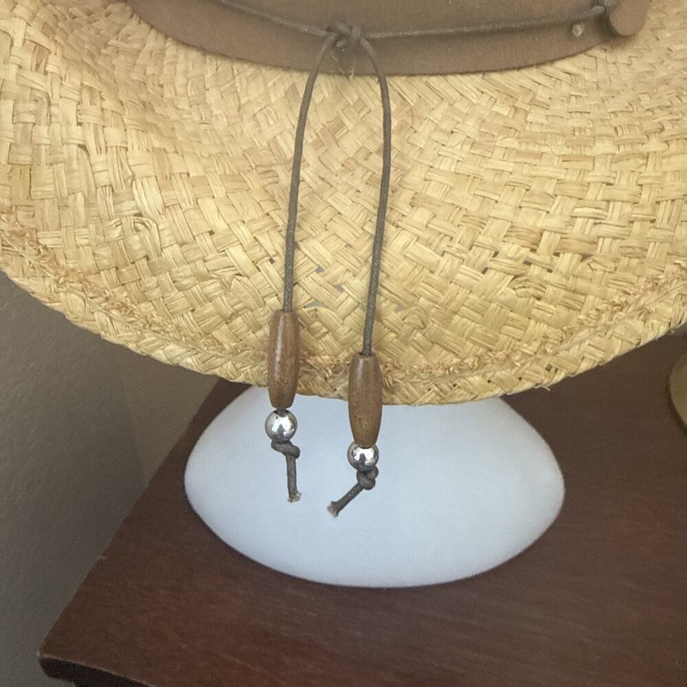 Henschel Hat Co Straw Cowboy Hat Medium With Leather And Beads Hatband Made USA - Picture 5 of 14